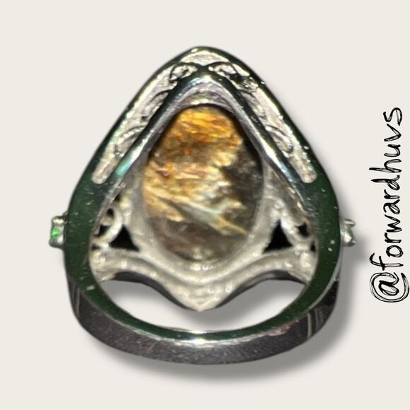 Seraphinite Fashion Ring with Emerald Size 7 - Picture 4 of 12